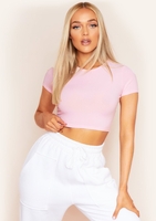 Nina Pale Pink Ribbed Short Sleeve Cropped Tee