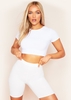 Nina White Ribbed Short Sleeve Cropped Tee
