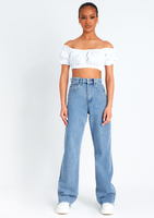 Nola Ivory Ruched Bardot Crop Top