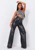 Odessa Black Zip Front Wide Leg Leather Trousers