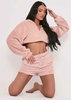 Olivia Pink Fluffy Teddy Borg Cropped Zip Up Hoodie
