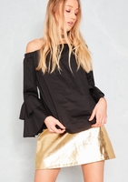 Ora Black Ruffle Sleeve Bardot Top