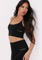 Pav Black Missy Sport Cross Strap Seamless Gym Crop Top