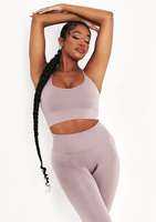 Pav Mocha Missy Sport Cross Strap Seamless Gym Crop Top
