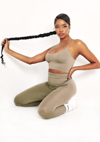 Pav Olive Missy Sport Cross Strap Seamless Gym Crop Top