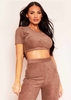 Payton Mocha Soft Towelling Cap Sleeve Crop Top