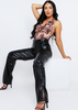 Perrie Black Faux Leather Straight Leg Split Detail Trousers