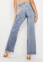 Phoebe Denim Light Wash Frayed Raw Hem Jeans