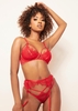 Phoebe Red 3 Piece Lace Harness Bra Suspender Lingerie Set