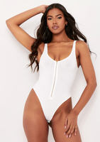Psalm Ivory Plunge Zip Ribbed Bodysuit