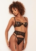 Raina Black 3 Piece Lace Cut-Out Suspender Lingerie Set
