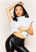 Rebecca Grey Shoulder Pad High Neck Knitted Top