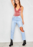 Regan Pink Velvet Plunge Bodysuit