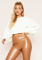 Rhea Cream Knitted Balloon Sleeve Cropped Jumper