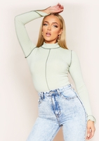 Ria Sage Contrast Stitch High Neck Bodysuit