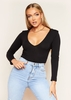 Rita Black Padded Shoulder Plunge Bodysuit