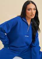 Rivka Cobalt Embroidered Half Zip Oversized Sweatshirt