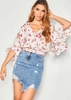 Robin White Rose Print Wrap Top