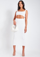Robyn White Rib Knit Bralet And Midaxi Skirt Co-Ord