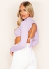 Roderiga Lilac Ribbed High Neck Tie Back Crop Top