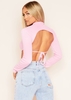 Roderiga Pale Pink Ribbed High Neck Tie Back Crop Top