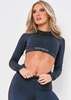 Rohina Black Missy Empire Long Sleeve Gym Crop Top