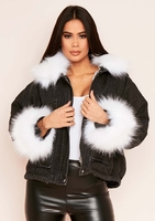 Rohina White Faux Fur Black Denim Jacket