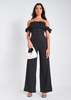 Rosalyn Black Bardot Ruffle Wide Leg Tailored Jumpsuit