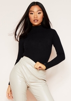Rosie Black High Neck Super Soft Rib Knit Long Sleeve Top