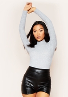 Rosie Grey High Neck Super Soft Rib Knit Long Sleeve Top