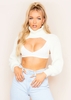 Ruth Cream Extreme Crop Roll Neck Knitted Sleeve Top