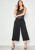 Sabina Black Satin Polkadot Lace Cami Top
