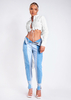 Sabrina White Tie Front Long Sleeve Ruched Top