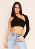 Sam Black One Shoulder Long Sleeve Crop Top