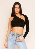 Sam Black One Shoulder Long Sleeve Crop Top
