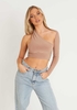 Sam Taupe One Shoulder Long Sleeve Crop Top