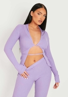 Samaya Purple Ribbed Knitted Tie Cardigan
