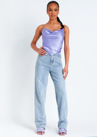 Samiyah Lilac Chain Strap Tie Back Cowl Satin Top