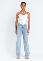 Samiyah White Chain Strap Tie Back Cowl Satin Top
