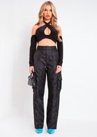 Saoirse Black Cross Halter Neck Top With Sleeves