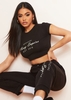 Sara Black Missy Empire Slogan Cap Sleeve Crop Top