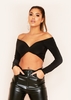 Sara Black Slinky Long Sleeve Twist Front Crop Top