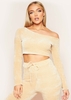 Sarah Beige Chenille Off Shoulder Cropped Jumper