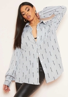 Sarah White Pinstripe Missy Empire Text Oversized Shirt