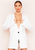 Sasha White Plunge Collarless Longline Oversized Blazer