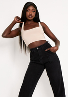 Selena Beige Square Neck Crop Top