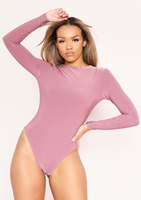 Selena Rose Long Sleeve Double Thickness Crew Neck Slinky Bodysuit