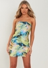Serena Lime Scribble Print Bandeau Mini Dress With Split