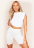 Sharla White Padded Shoulder Crop Top