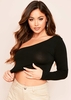 Siara Black One Shoulder Long Sleeve Crop Top